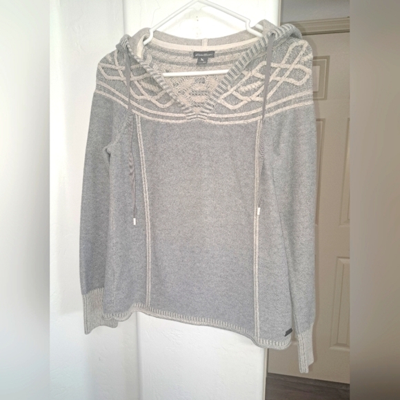 Eddie Bauer Gray Hooded Long Sleeve Sweater Size Small Petite - Picture 2 of 11